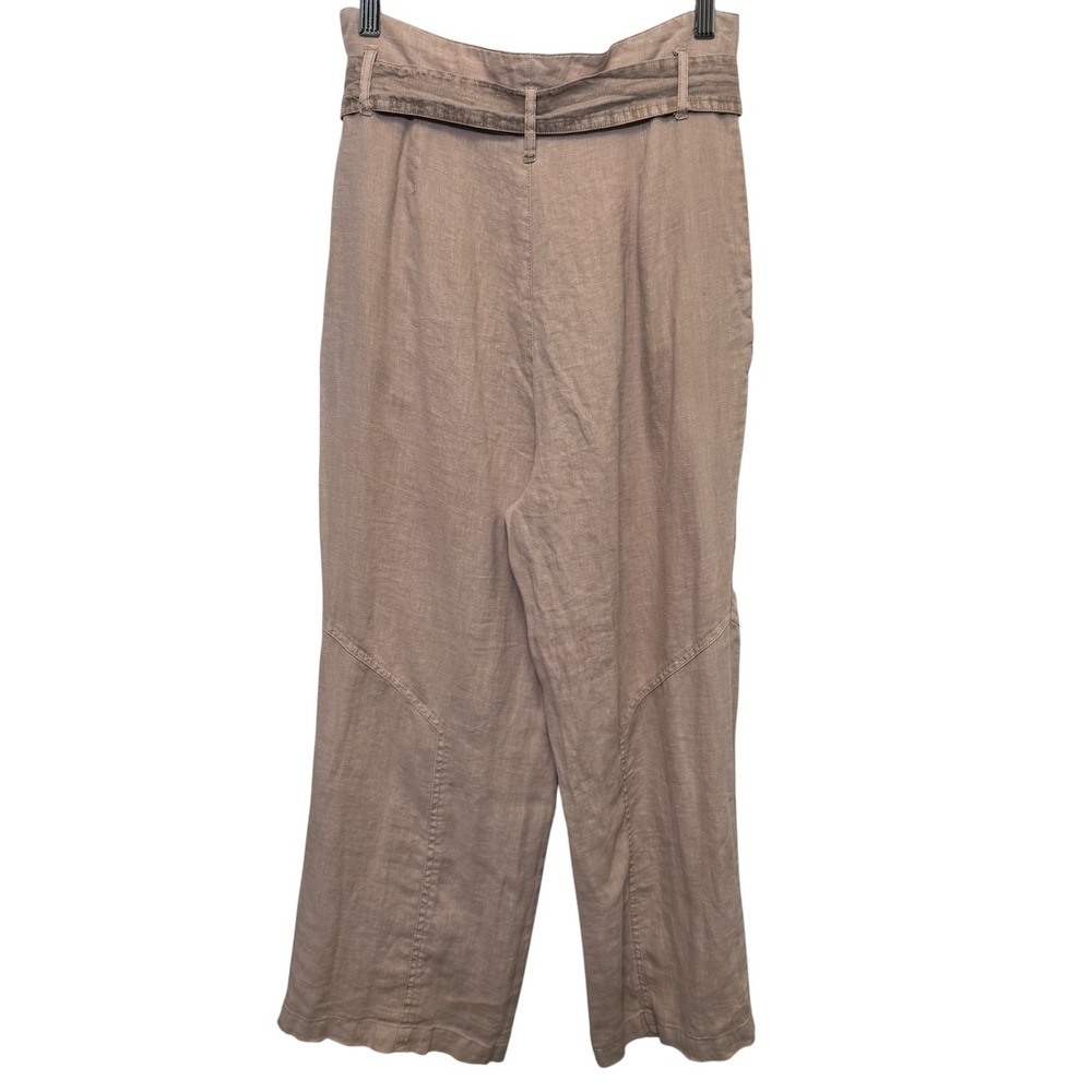Nicole Miller Womens Linen Pants 6 Beige Wide Leg Belted Casual Summer Relaxed - Picture 2 of 8